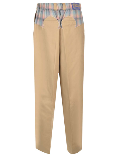 Shop Maison Margiela Trousers With Checked Wool Insert In Beige