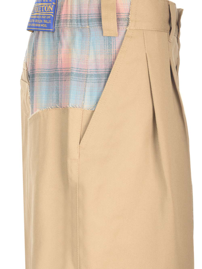 Shop Maison Margiela Trousers With Checked Wool Insert In Beige