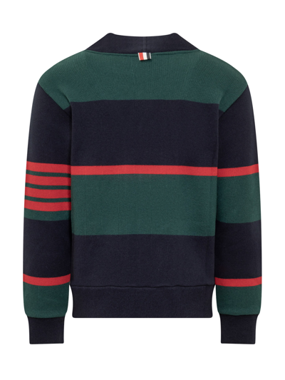 Shop Thom Browne Striped Cardigan In Green/navy