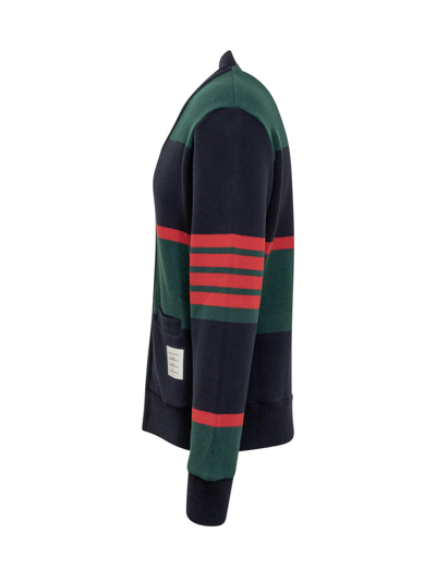 Shop Thom Browne Striped Cardigan In Green/navy