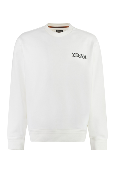 Shop Ermenegildo Zegna Cotton Crew-neck Sweatshirt In White