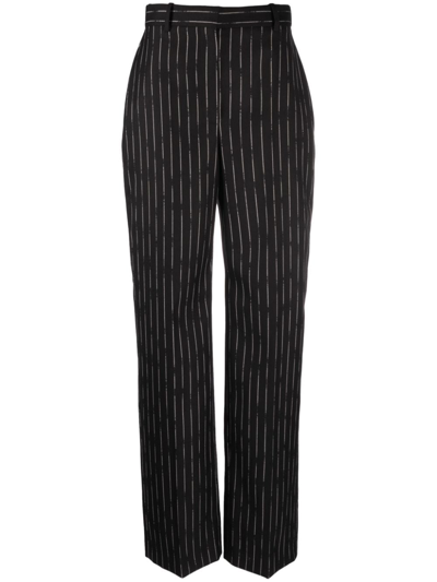 Shop Alexander Mcqueen High-waisted Striped Wool Trousers In Schwarz
