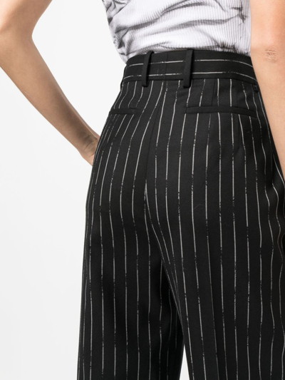 Shop Alexander Mcqueen High-waisted Striped Wool Trousers In Schwarz