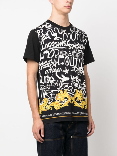 Shop Versace Jeans Couture Graffiti-print Cotton T-shirt In Black