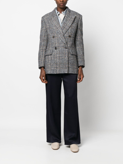 Shop Brunello Cucinelli Prince Of Wales Double-breasted Blazer In Grey