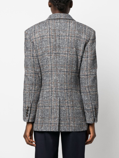 Shop Brunello Cucinelli Prince Of Wales Double-breasted Blazer In Grey