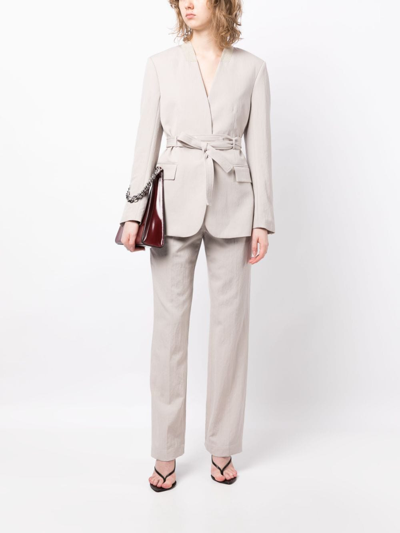 3.1 Phillip Lim Gray Waist Tie Blazer In Grey