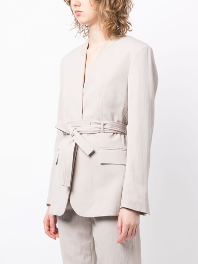 3.1 Phillip Lim Gray Waist Tie Blazer In Grey