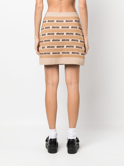 Shop Miu Miu Logo-intarsia Wool Miniskirt In Nude