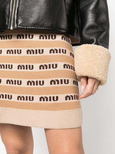 Shop Miu Miu Logo-intarsia Wool Miniskirt In Nude