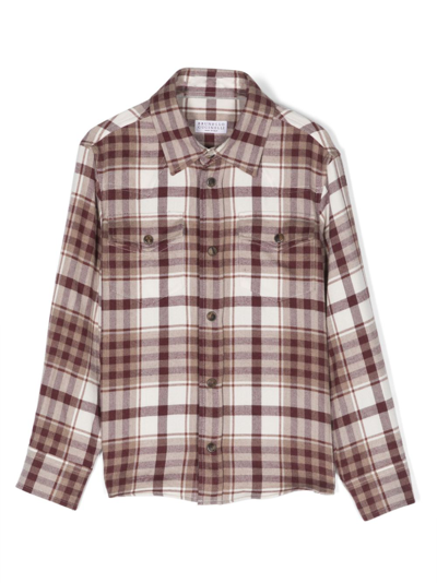 Shop Brunello Cucinelli Check-pattern Cotton Shirt In Nude