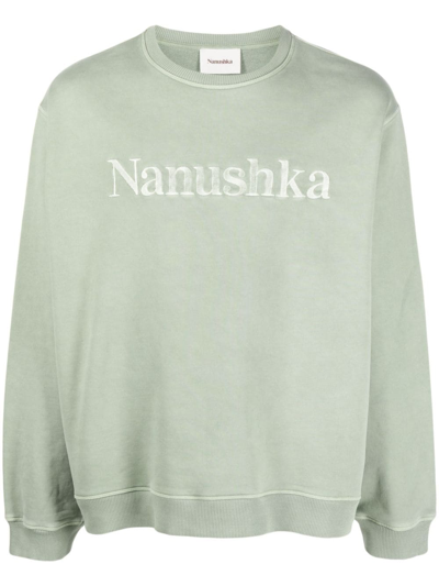 Shop Nanushka Logo-embroidered Cotton Sweatshirt In Green