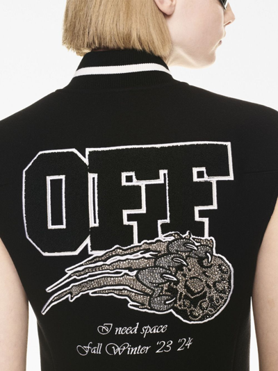 Off-white Meteor Bling Varsity Striped Embroidered Wool-blend Mini Dress In Black