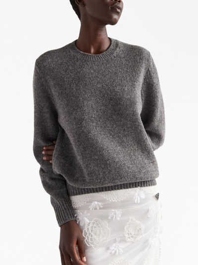 Prada Triangle-logo Wool Jumper In Grey