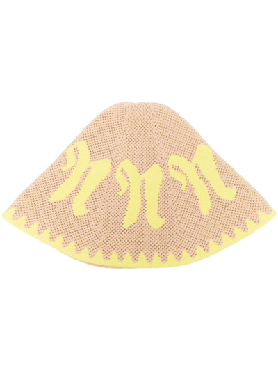 Shop Nanushka Logo-jacquard Knitted Bucket Hat In Neutrals