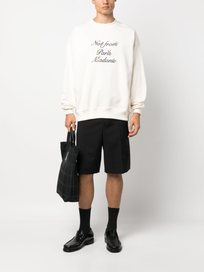 Shop Drôle De Monsieur Text-print Cotton Sweatshirt In Nude