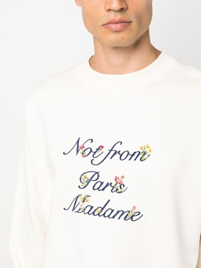 Shop Drôle De Monsieur Text-print Cotton Sweatshirt In Nude
