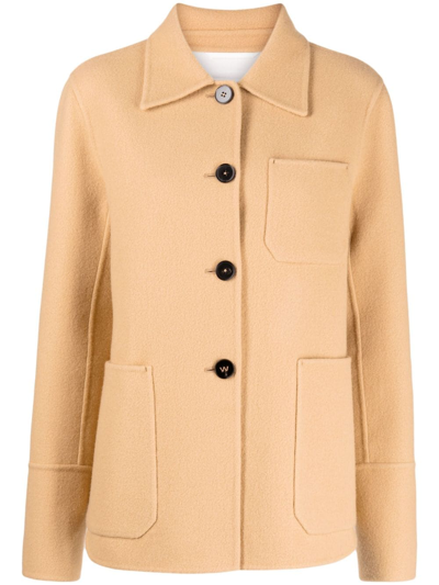 Jil Sander Boxy Virgin Wool Shirt Jacket In Nude