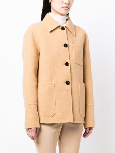 Jil Sander Boxy Virgin Wool Shirt Jacket In Nude