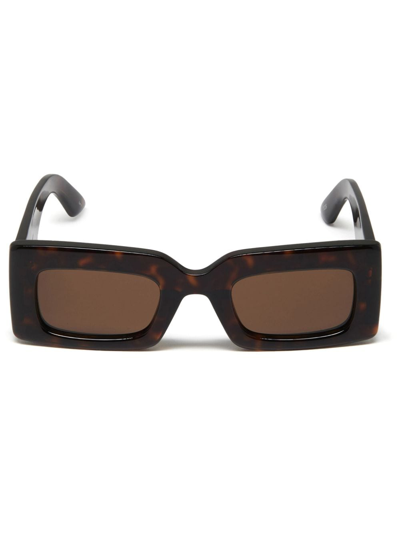 Shop Alexander Mcqueen Logo-engraved Rectangle-frame Sunglasses In Braun