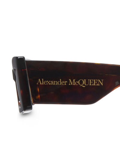 Shop Alexander Mcqueen Logo-engraved Rectangle-frame Sunglasses In Braun
