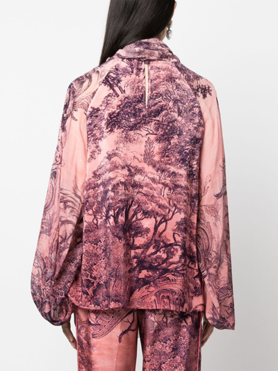Shop F.r.s For Restless Sleepers Botanical-print Silk Blouse In Rosa