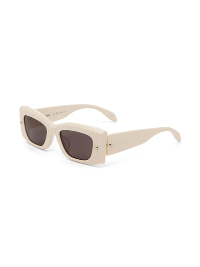 Shop Alexander Mcqueen Spike Studs Rectangular-frame Sunglasses In Weiss
