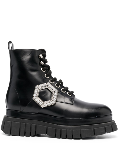 Shop Philipp Plein Crystal Hexagon Detail Ankle Boots In Black