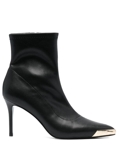 Shop Versace Jeans Couture 100mm Logo-engraved Pointed-toe Boots In Black