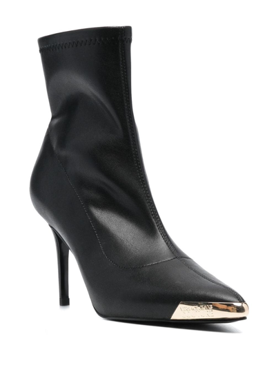 Shop Versace Jeans Couture 100mm Logo-engraved Pointed-toe Boots In Black
