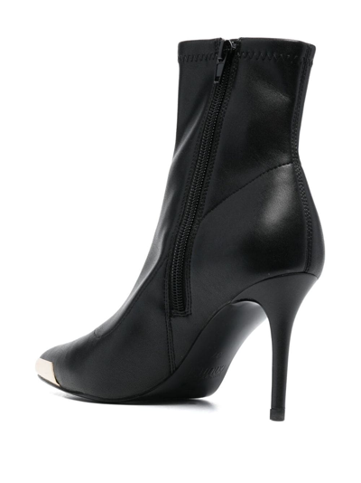 Shop Versace Jeans Couture 100mm Logo-engraved Pointed-toe Boots In Black