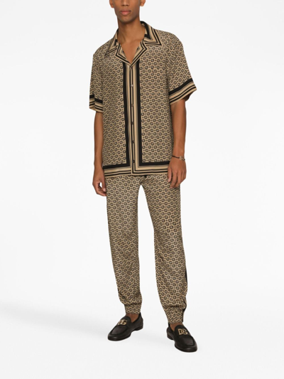 Dolce & Gabbana Monogram-pattern Print Silk Trousers In Hk4rq