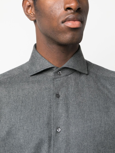 Shop Corneliani Cutaway-collar Cotton Shirt In Grau