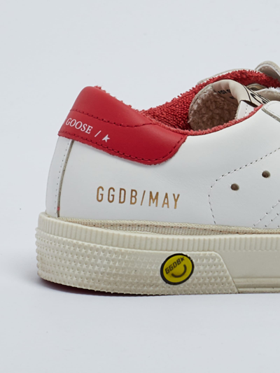 Shop Golden Goose May School Velcro Sneaker In Bianco-rosso