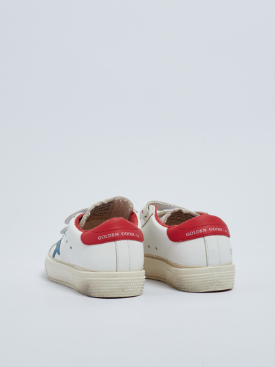 Shop Golden Goose May School Velcro Sneaker In Bianco-rosso
