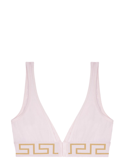 Shop Versace Bralette With Greek Border In Rosa