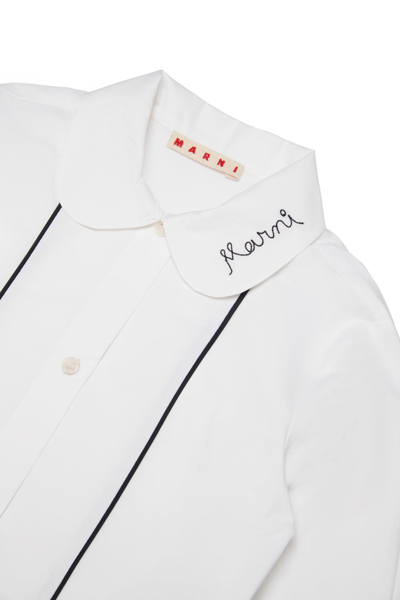 Shop Marni Mc98f Shirt  Poplin Shirt With Logo On Collar In White