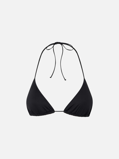 Mc2 Saint Barth Woman Black Lurex Crinkle Triangle Top In Black
