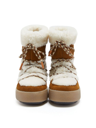 Shop Moon Boot Logo-print Shearling Boots In Brown