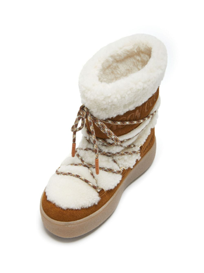 Shop Moon Boot Logo-print Shearling Boots In Brown