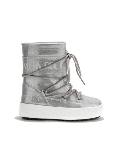 Shop Moon Boot Icon Junior Glitter Snow Boots In Silver