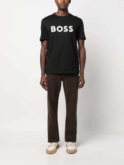 Shop Hugo Boss Logo-print Cotton T-shirt In Black