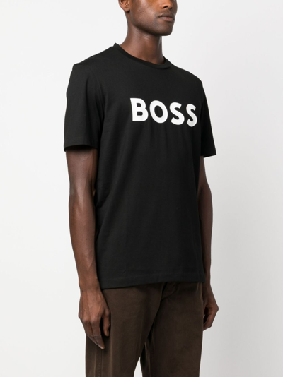 Shop Hugo Boss Logo-print Cotton T-shirt In Black