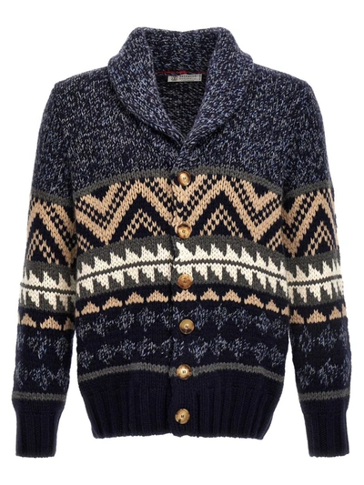 Shop Brunello Cucinelli Jaquard Cardigan In Multicolor