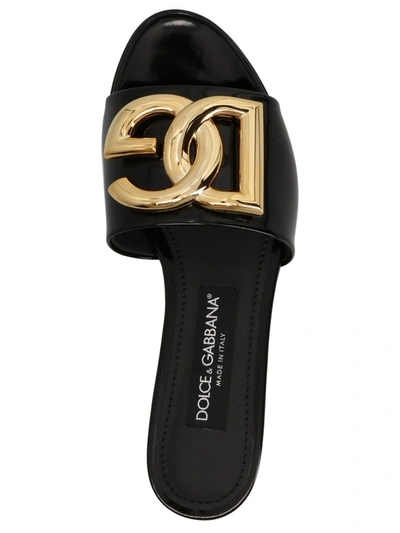 Shop Dolce & Gabbana 'dg' Logo Leather Slides In Black