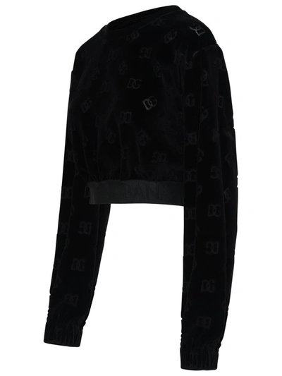 Shop Dolce & Gabbana Black Velvet Sweatshirt