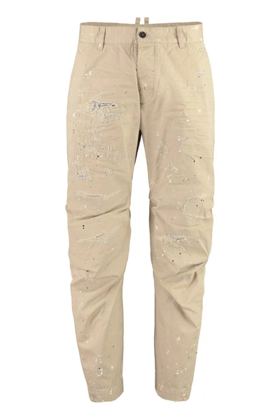 Shop Dsquared2 D2 Cotton Trousers In Sand