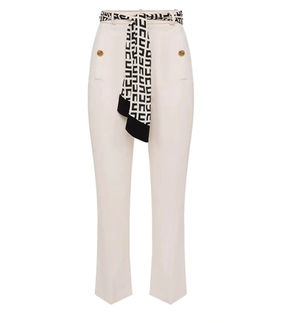 Shop Elisabetta Franchi Butter Trousers With Foulard Scarf In Ivory