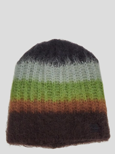 Shop Etro Strped Hat In Green