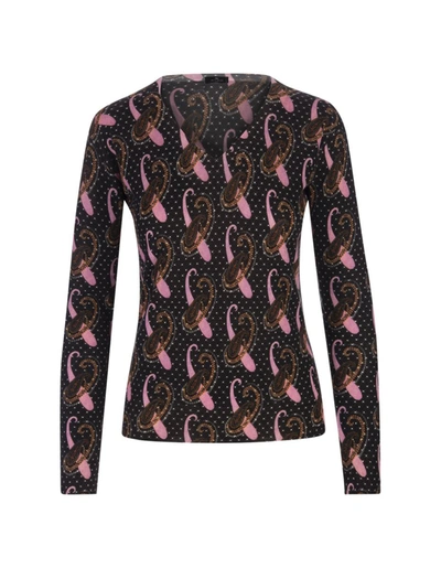 Shop Etro Stretch Silk Sweater With All-over Pink Paisley Pattern In Black